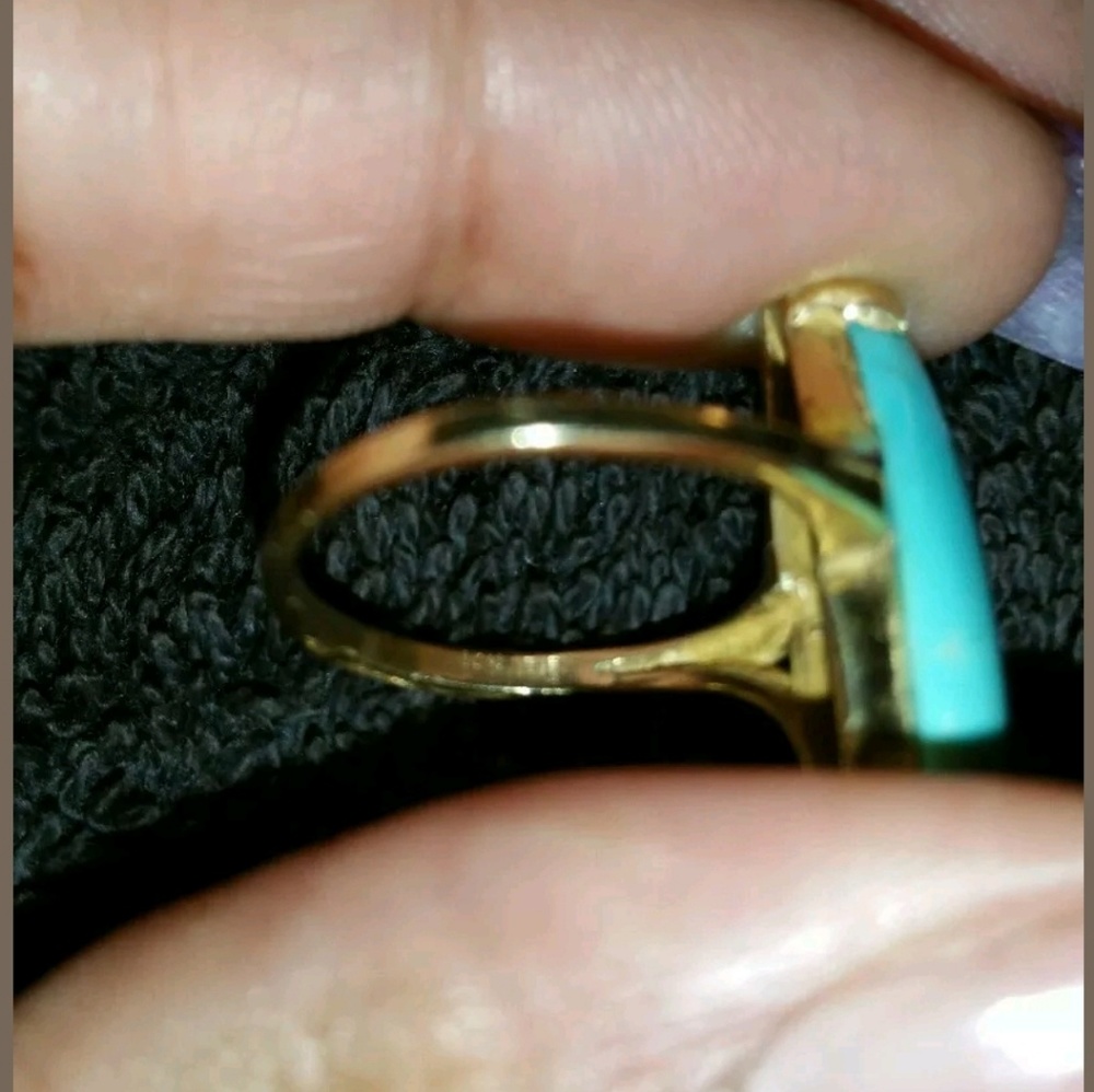 14k blue turquoise yellow gold ring, sz6 - Picture 3 of 6